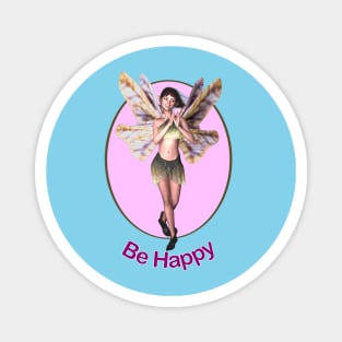 Be Happy elf fairy faerie in butterfly wings clapping Magnet